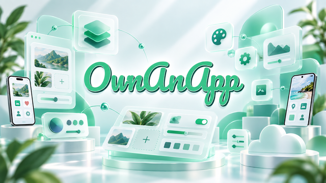 OwnAnApp app interface concepts surrounded by mobile app and design elements